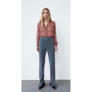 Zara Denim Collection Blue Gray High Waisted Corduroy Slit Hem Pants Womens 6